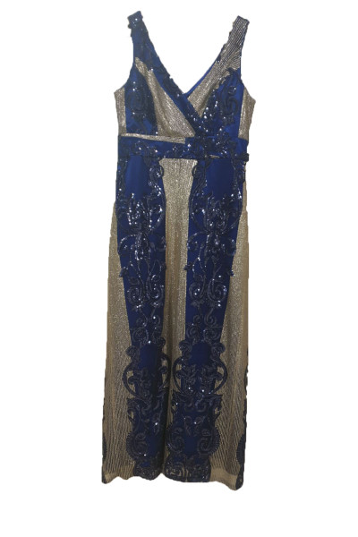 Effect Γυναικείο φόρεμα μπλε δαντέλα με χρυσό  F9855